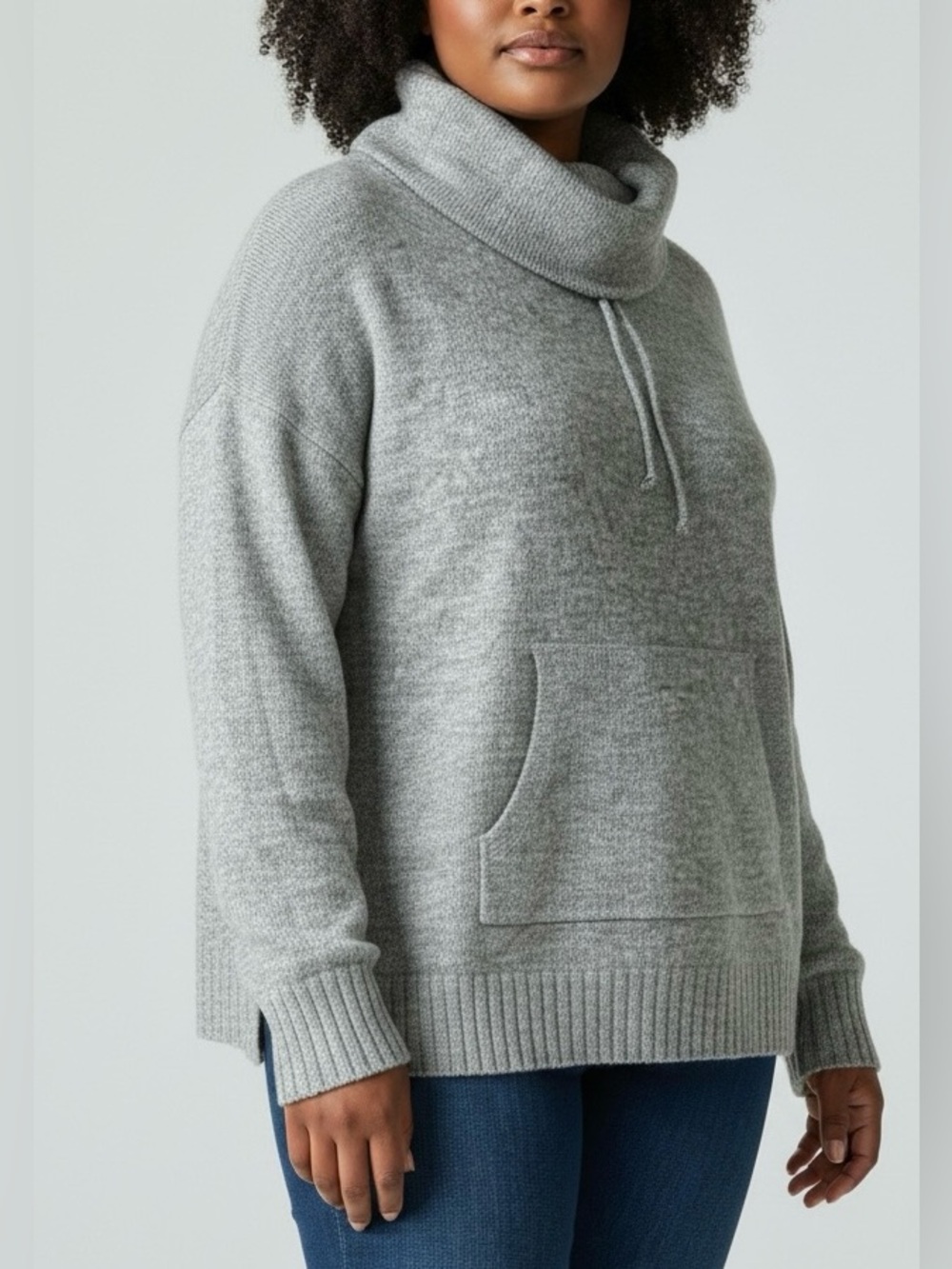 Olivia Sky Light Gray Cowl Neck Sweater Kangaroo Pocket Size 2X